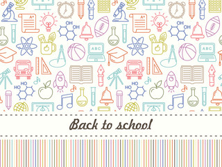 Fototapete - Vector school background. Education pattern with modern line style outline  icons.