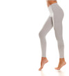 Sporty gray leggings on slim pretty legs