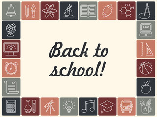 Fototapete - Vector school background. Education pattern with modern line style outline  icons.