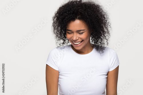 Cheerful Black Girl Laughing At Funny Joke Isolated On White