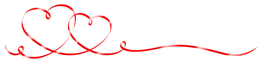 Wall Mural - 2 Connected Red Calligraphy Hearts Ribbon Banner