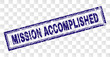 MISSION ACCOMPLISHED stamp seal print with rubber print style and double framed rectangle shape. Stamp is placed on a transparent background.