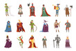Medieval people characters set, European middle ages historic period elements vector Illustrations