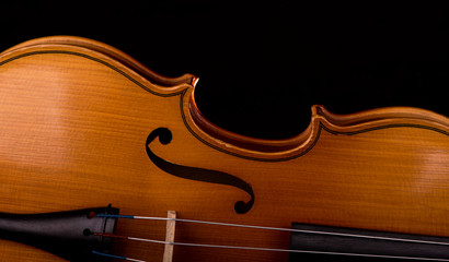 Violin music instrument closeup isolated on black