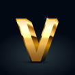Vector gold letter V uppercase isolated on black background