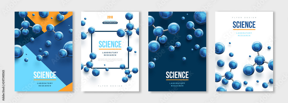 Banners set with blue molecules - obrazy, fototapety, plakaty 