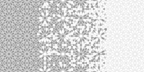 Tile seamless vector pattern. Geometric halftone background with grey arabesque disintegration or breaking - Vector 