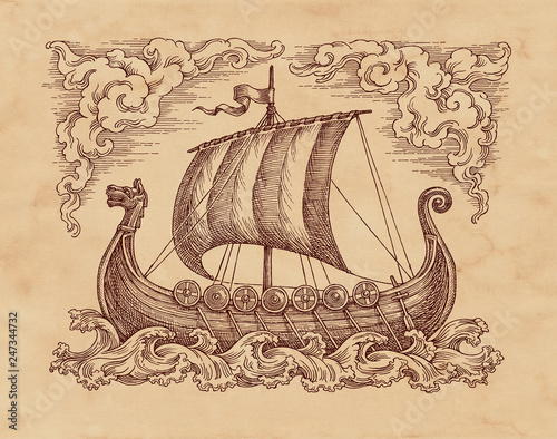 Starinnyj Srednevekovyj Parusnyj Korabl Vikingov Risunok Na Staroj Bumage Buy This Stock Illustration And Explore Similar Illustrations At Adobe Stock Adobe Stock