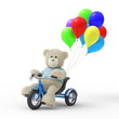teddy bear on trike with ballons isolated with shadow