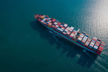 Ship of Business Logistics Cargo concept and the map global partner connection of Container Cargo freight ship for Import Export ,which The logistic and transportation of International,Aerial view