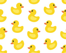 Seamless Pattern With Yellow Duck. Isolated On White Background
