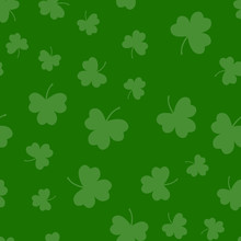 Seamless Green Shamrock Clover Leaf Pattern Background. Saint Patrick's Day. Abstract And Modern Concept. Geometric Creative Design Stylish Theme. Illustration Vector. Paper Wrap Print And Wallpaper