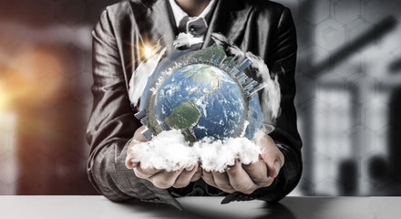 Wall Mural - Businessman presenting Earth globe.