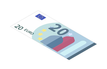 Wall Mural - Flat twenty euro banknote in isometric view on white