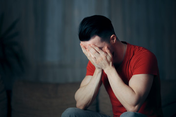 Wall Mural - Sad Depressed Man Feeling Anxious and Stressed Out