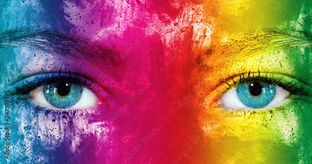Rainbow color face - obrazy, fototapety, plakaty 