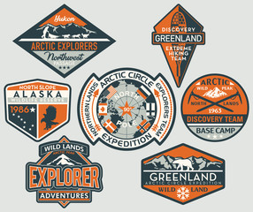 north pole arctic circle discovery adventure explorer vector patches collection