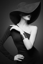 Portrait Of Young Lady With Black Hat And Evening Dress