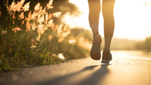 Young Woman Runner Running On City Bridge Road, Young Fitness Woman Runner Athlete Running At Road 