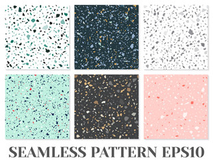 Poster - Terrazzo flooring vector seamless pattern. Texture of classic italian type of floor composed of natural stone.