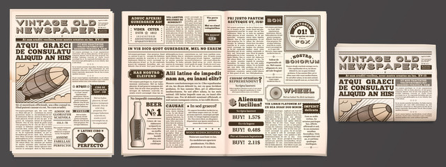 vintage newspaper mockup. retro newsprint pages, tabloid magazine and old news isolated 3d vector te
