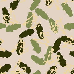 Forest camouflage of various shades of green, beige and yellow colors