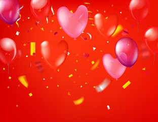 Poster - Happy valentines day greeting card. Valentines vector heart with confetti