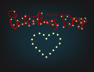 Aufkleber - Happy Valentines Day greeting Card. Shining heart and inscription with garlands