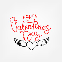 Poster - Happy Valentines Day lettering greeting card. Be my Valentine concept. Vector banner with linear elements