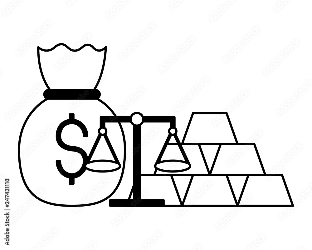 money bag gold bars scale Stock Vector | Adobe Stock