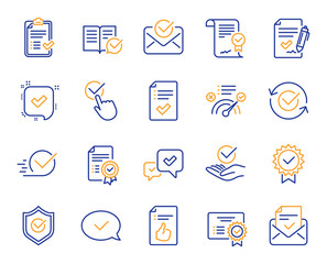 Aufkleber - approve line icons. set of checklist, certificate and award medal icons. certified document, accepte