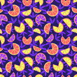 Hand drawn sliced citrus seamless pattern