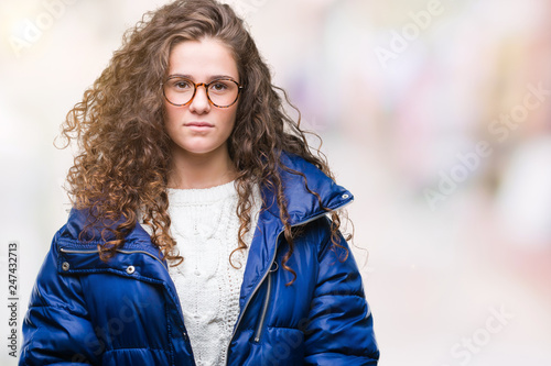 Beautiful Young Brunette Curly Hair Girl Wearing Winter Coat