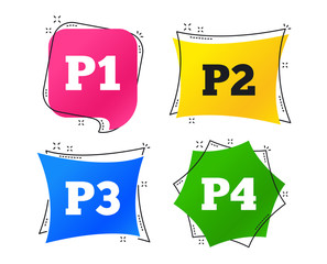 Poster - Car parking icons. First, second, third and four floor signs. P1, P2, P3 and P4 symbols. Geometric colorful tags. Banners with flat icons. Trendy design. Vector