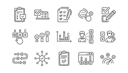 Poster - Survey or Report line icons. Opinion, Customer satisfaction and Feedback results. Testing linear icon set.  Vector