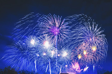 Aufkleber - Brightly Colorful Fireworks on twilight background