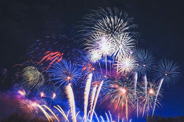 Aufkleber - Brightly Colorful Fireworks on twilight background