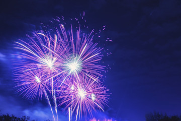 Aufkleber - Brightly Colorful Fireworks on twilight background
