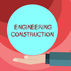 Poster - Text sign showing Engineering And Construction. Conceptual photo applying technical knowledge to infrastructure Hu analysis Hand in Suit Offering Blank Solid Color Circle for Logo Posters