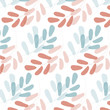 Seamless pattern with gentle branches of leaves.  Light blue and red colors on transparent background. Pattern is saved in swatch panel. Vector.