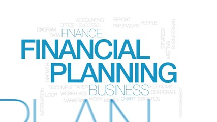 Wall Mural - Financial planning animated word cloud. Kinetic typography.