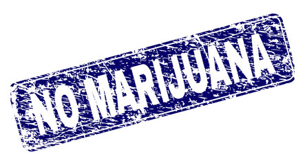 Sticker - NO MARIJUANA stamp seal print with grunge style. Seal shape is a rounded rectangle with frame. Blue vector rubber print of NO MARIJUANA text with grunge style.