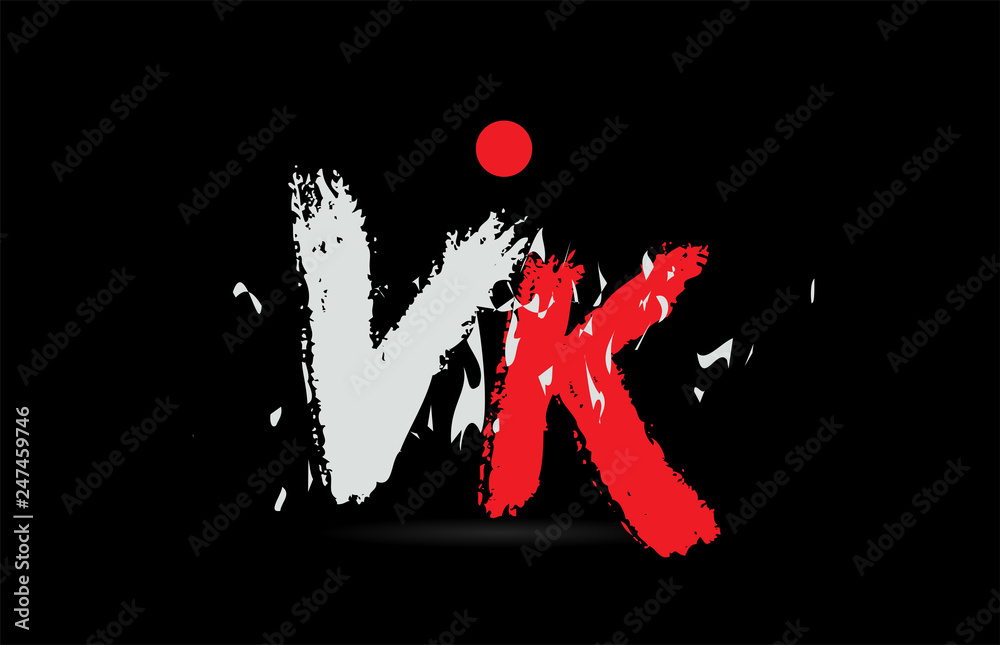 alphabet letter combination VK V K with grunge texture on black ...