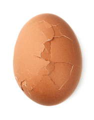 Single cracked brown chicken egg