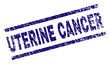 UTERINE CANCER seal print with distress style. Blue vector rubber print of UTERINE CANCER text with dust texture. Text title is placed between parallel lines.