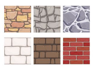 Poster - Wall game textures. Seamless rock earth stones ground wallpaper vector patterns. Illustration of masonry surface, brick material, stone pattern