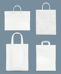 Wall Mural - Shopping bag mockup. Paper handle plastic paper bag vector realistic blank template isolated. Package bag for merchandise illustration