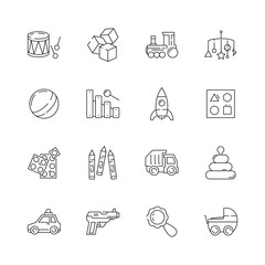 Poster - Toys icon. Games cars bear rattle vector funny items for kids. Illustration of car and rattle, game toy and drum