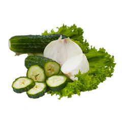 Wall Mural - lettuce and cucumber isolated