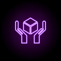 Poster - hands guard the parcel outline icon. Elements of Cargo logistic in neon style icons. Simple icon for websites, web design, mobile app, info graphics